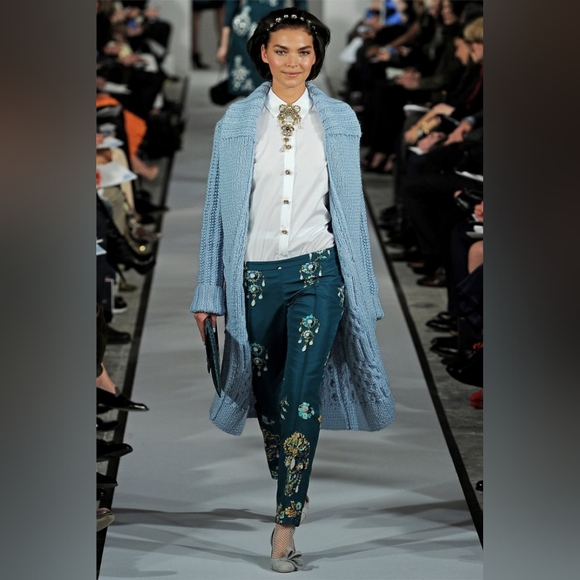 °$6,400 NEW OSCAR DE LA RENTA SILK WOOL RUSSIAN HANDKNIT RUNWAY COAT OS - Picture 7 of 14